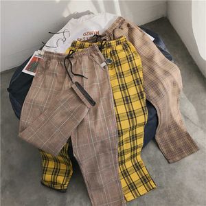 Privathinker Homens Mulheres Coreano Preto Xadrez Calças Casuais Mens Streetwear Harem Calças Masculino Calças Checkered Plus Size 210616