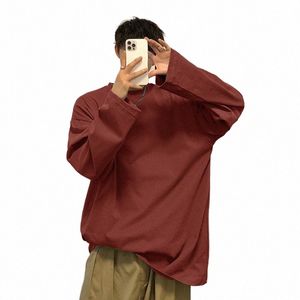 Privathinker surdimensionné hommes T-shirts Lg manches qualité Cott Fi vêtements coréens hauts couleur unie Harajuku hommes T-shirts i42y #
