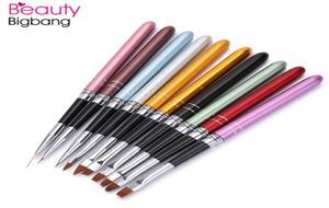 Pro 10PCSlot Nailborstels Stel verschillende kleurmaat koperhandgreep Design Polish Nylon UV gel schilderen Nail Art Tool Nail Brushes69333274