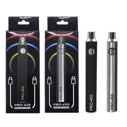 Pro-45s 900mAh 510 Thread Vape Pen Tension variable 45 secondes Préchauffage Batterie Vapes avec chargeur USB pour cartouches de vape à huile épaisse E Cigarette