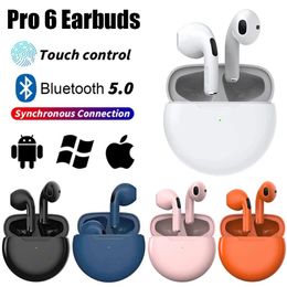 Pro 6 TWS Wireless Bluetooth oortelefoons Mini Pods Earbuds oortelefoon headset voor Xiaomi Android iPhone -hoofdtelefoon met retailverpakkingen