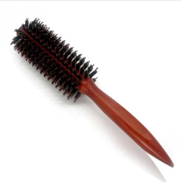 Peine de pelo rizado protector portátil Pro, cepillo redondo, mango de madera, cerdas, peluquería antiestática para salón/hogar