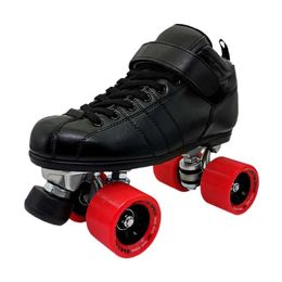 Skates de derby pro-rouleaux, double ligne, patinage à grande vitesse, superfibre, cuve de vache, unisexe, patines à 4 roues, chaussures de patinage