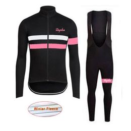 Pro Team Rapha Conjunto de jersey de ciclismo Invierno Polar térmico Camisas de manga larga Pantalones con pechera Kits Bicicleta MTB ropa bicicleta maillot ropa ci246K