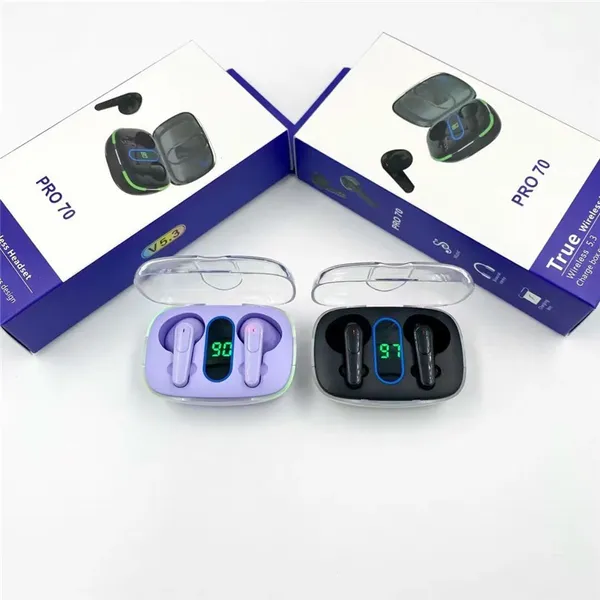 Pro70 TWS Mini auriculares Bluetooth Mini auriculares LED con cancelación de ruido auriculares estuche de carga inalámbrico LED Gaming para todos los teléfonos inteligentes