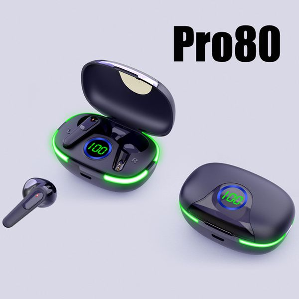 Pro80 Pantalla digital LED Pro60 TWS Auriculares Cool Light Flash Auriculares inalámbricos Bluetooth 5.1 Auriculares para juegos Auriculares con micrófono para todos los teléfonos