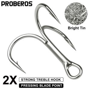 Proberos 100 pcs Treble Hooks 18-16-14-12-10-8-6-4-2-1-1/0-2/0-3/0-4/0-5/0# High Strength Hooks High-koolstof Staal zoutwater pesca 220812