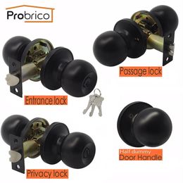 Probrico Poignées de porte noires pour portes intérieures Boutons de porte ronds avec cylindre de serrure / loquet Poignée de rotation Quincaillerie de porte domestique 201013