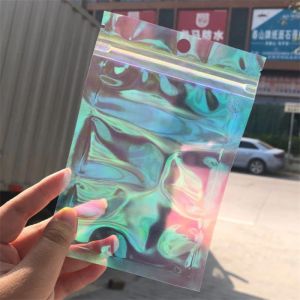 Processeurs 100pcs Film holographique Rainbow Film Laser Zip Lock Packaging Sac Snack Snack Candy Candy Nail Beauty Beads Bouton Jewel Button Gifts Sachets