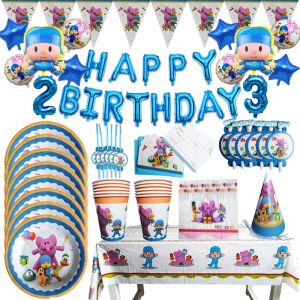 Processeurs thème de dessin animé Pocoyoed Birthday Party Decoration Disposable Table Varelle Papier Plaques Balloons Baby Shower For Kids Party Supplies