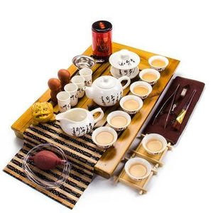 Processors Ceramic Purple Clay Tea Set Kung Fu Pot Infuser Solid Wood Tea Tray Teapot theekopjes Drinkware Chinese Gaiwan Highgrade