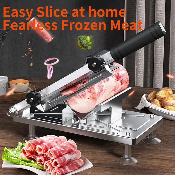 Processeurs Kitchen Frozen Meat Slicer Manual en acier inoxydable Cutter Cutter Machine de tranche de viande Automatique Affiche de poignée non glissante