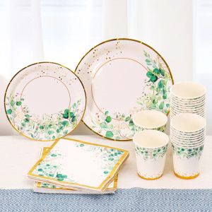 Processeurs Sage Green Disposable Table Vreille Tropic Greenery Party Paper Plates Cup Supply Mariage Birthday Jungle Safari à thème décor de fête