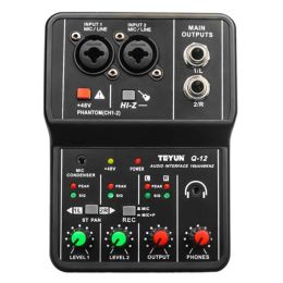 Processors Teyun Q12 Sound Card Audio Mixer Sound Board Console Desk System Interface 4 Channel 48V Power Stereo Computer Sound Card