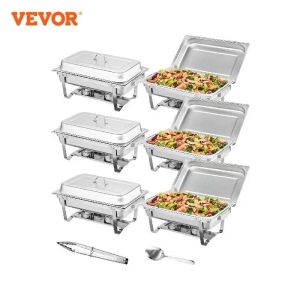 Processeurs VEVOR 8QT Réchaud rectangulaire 2/4/6 paquets avec casseroles pleine grandeur Buffet Restauration Réchauffeur Serveur Support Pliant Plateau de Support de Carburant