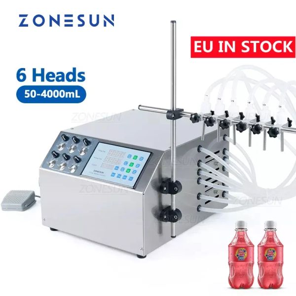 Procesadores ZONESUN ZSDPYT6P Semiautomático Seis boquillas Jugo Leche Líquido Máquina de llenado Agua Aceite Botella farmacéutica Llenadora 504000 ml