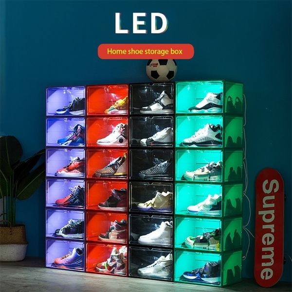 Producto Caja de zapatos de acrílico con luces Led AJ Sneaker Almacenamiento de plástico con control de voz 220818