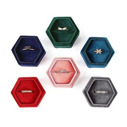produit Hexagon Velvet Ring Box boîte à bijoux Présentoir avec Couvercle Amovible pour Mariage Fiançailles 211105