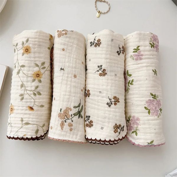 Produit Vintage Floral Musline Tableaux de bain pour bébé serviettes pour bébé Absorbant Soft Newbord Lingez Baby Musline Squares 30x30cm