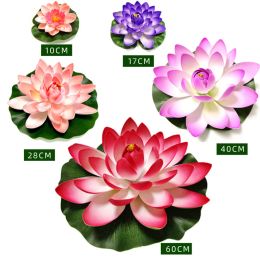 Flor Artificial de loto flotante de 10/17/28/40/60cm, planta de loto falsa, lirio de agua realista, micropaisaje para decoración de estanque y jardín