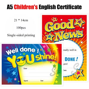 Produits 100 PCS / Lot A5 Quality English Children Award Certificats Imprimer Paper Subject Lettre pour l'appréciation Étudiant de maternelle