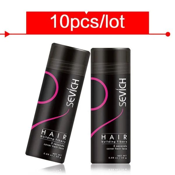 10 unids/lote 25g Sevich fibras para la construcción del cabello estilo Color polvo extensión queratina adelgazamiento del cabello pérdida de espesor aplicador de aerosol