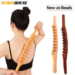 Products 20 Beads Gua Sha Massage Stick Carbonized Wood Back Scrapping Meridian Therapy Wand Muscle Relaxing Body Massager Guasha