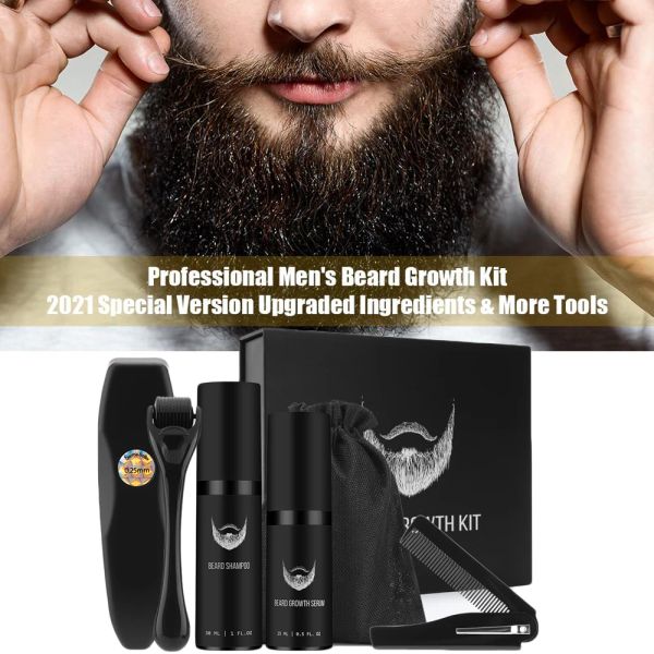 Kit de croissance de barbe pour hommes, 4 pièces/ensemble, rehausseur de croissance des cheveux, huile plus épaisse, revitalisant nourrissant, ensemble de croissance de barbe avec peigne