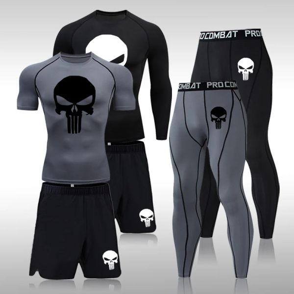 Produits 4xl MMA Men Compression SETS TOUTESSUSUSTUS SKULL MENS SPORT JOGGING COMMING Running Set Rashgard Gym Clothing Men Fiess Workout Tente