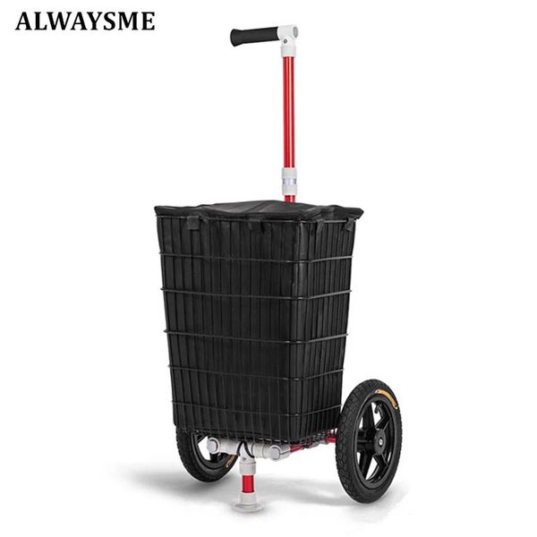Alwaysme – chariot de courses Portable avec roues de 12 pouces, avec connecteur de remorque de vélo, pour le Shopping, le camping, jouer au Golf, la pêche