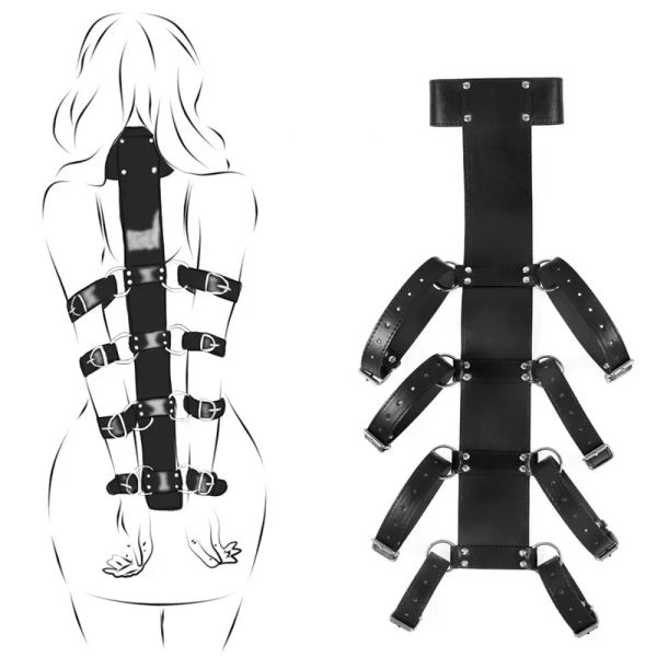 Produits BDSM Bondage Black Black Full Body Cuir Restraine STAPS MAIN DERRIÈRE DERRIÈRE BONDAGE ARME BORD CORPS GLANT GLANT GANDES SEXE BANDAGE