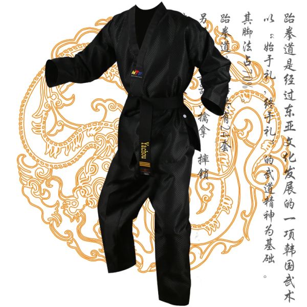 Produits Uniforme de Taekwondo noir Dobok enfants adultes mâle femelle Taekwondo dobok costumes en coton jodo uniforme vêtements de Taekwondo ensemble de Tae Kwon Do