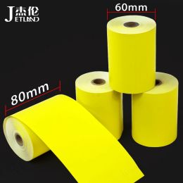 Produits Color Thermal Tape 80 mm x 60 mm Fluorescent Bright Yellow Color Caissement Receipt Papier 4 rouleaux