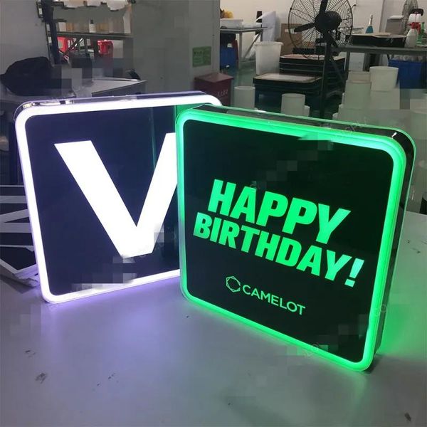 Caja de letras luminosas LED personalizadas para feliz cumpleaños, tablero de mensajes, servicio VIP, letrero de neón para bodas, discotecas, fiestas, salones y bares