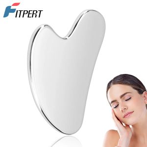 Produits Tool Facial Gua Sha, outil de massage guasha en acier inoxydable Natural Universal Facial Silver Metal Gua Sha Board pour Spa Acupuncture