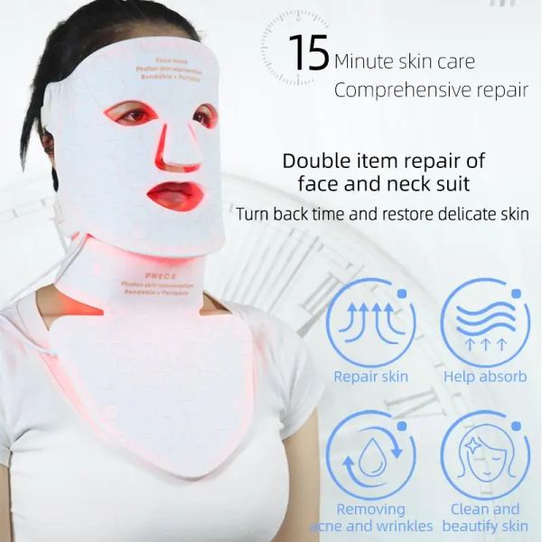 Produits Masque en silicone LED avec cutané du cou Masque de rajeunissement Face Photon Traitement Spa Beauté Infrarouge 630NM 520NM 830NM 850NM