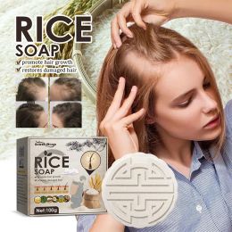 Producten Natuurlijke Rijst Shampoo Zeep Anti Haaruitval Bevorderen Haargroei Schone Hoofdhuid Voeden Reparatie Droog Beschadigd Krullend Haar Handgemaakte Zeep 100g