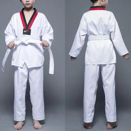 Producten Nieuwe katoen witte taekwondo uniform kinderen volwassen taekwondo dobok met riem sport gym judo karate suit taekwondo apparatuur