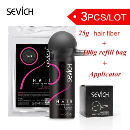 Productos Sevich 3pcs/Lote Building Fiber Fiber Styling Color Powder Rebill 100G+Gel 25G+Extensión del aplicador Deslizamiento del cabello de adelgazamiento