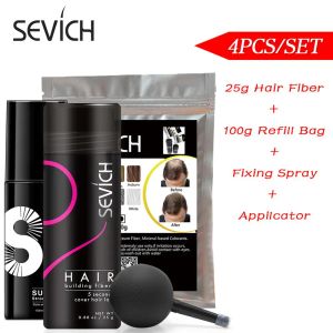 Sevich Hair Building Fiber Powder Kit 25g Spray pour fibres capillaires Avec pompe à buse + spray fixateur 100g Sac de recharge Extension de fibres capillaires
