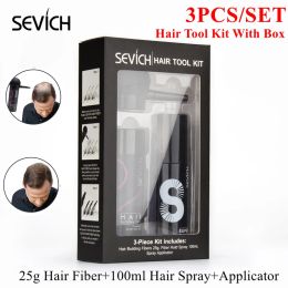 Produits Sevich Hair Fibers 3 en 1 Kit kératine naturelle 25g fibres de reconstruction des cheveux avec buse 100ml Spray de maintien des cheveux épaississant les cheveux