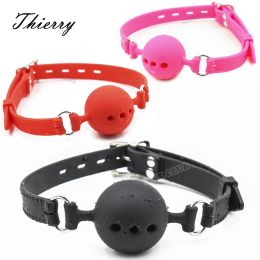 Produits Thierry Fetish Extreme respirant Silicone Ball Gag Bondage Bondage Open Mouth Gags Adult Game Sex Toys for Couple Size S M L