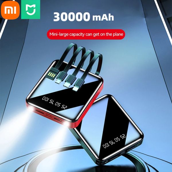 Produits Xiaomi Mijia 30000mAh Miroir de banque d'alimentation Affichage numérique Câble intégré Banque d'alimentation compacte Accessoires de téléphone mobile portables