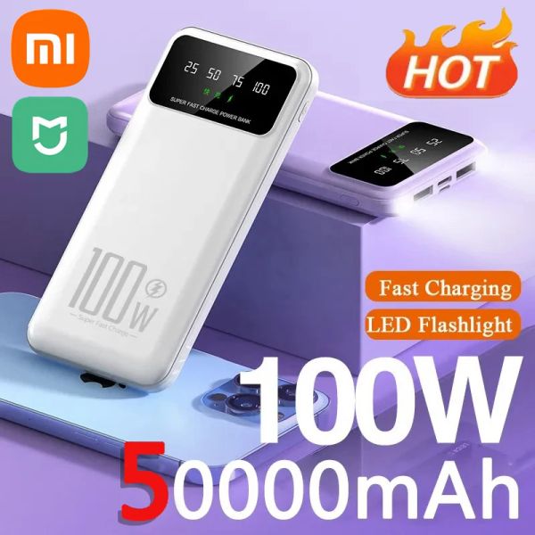 Productos Xiaomi Mijia 50000MAH 100W Power Bank Cargador portátil Batería externa 2 Iluminación LED USB para iPhone Samsung Xiaomi PowerBank