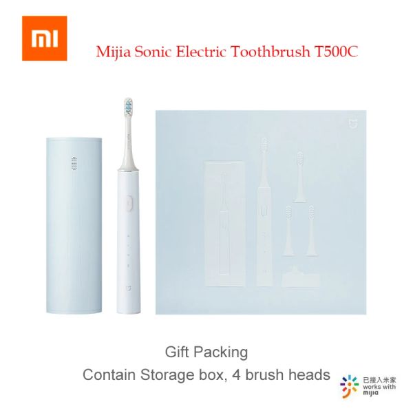 Produits Xiaomi Mijia Sonic Electric Brush Toftwear T500C Induction sans fil Paquet cadeau imperméable avec boîte de rangement 4 tête de pinceau