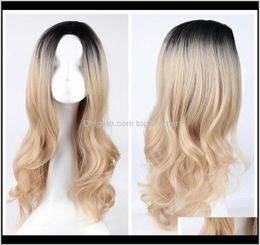 ProductszF Longue Ondulée Synthétique Mode Cheveux Charme Bouclés Ombre Noir À Blonde Couleur Perruques Pour Femmes Drop Livraison 2021 Odkqw6676422