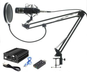 Profession Bm 800 Microphone à condensateur pour ordinateur karaoké micro Bm800 alimentation fantôme Pop filtre multifonction carte son 1591072