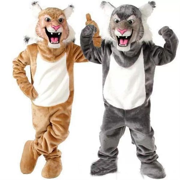 Profesión Wildcat Bobcat Mascot Mascot Disfraces Halloween Cartoon Adulto Tamaño Gray Tiger Fancy Party Dress