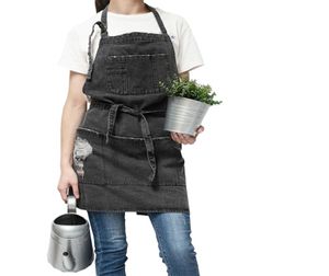 Professiona coréen réglable 100 coton tablier denim tablier s pour femme adulte cuit smock chef cafe jeans unisex 2109041857922