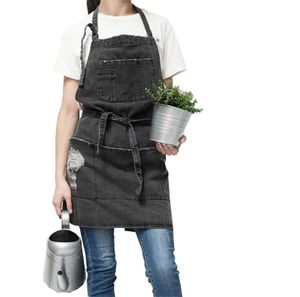 Professionnel coréen réglable 100 coton Denim tablier cuisine s pour femme adulte cuisson Smock Chef café unisexe jean 2109047230065